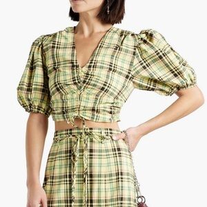 DEREK LAM 10 CROSBY Cropped Checked Cotton Blend Poplin Top - Women’s US 6 - New